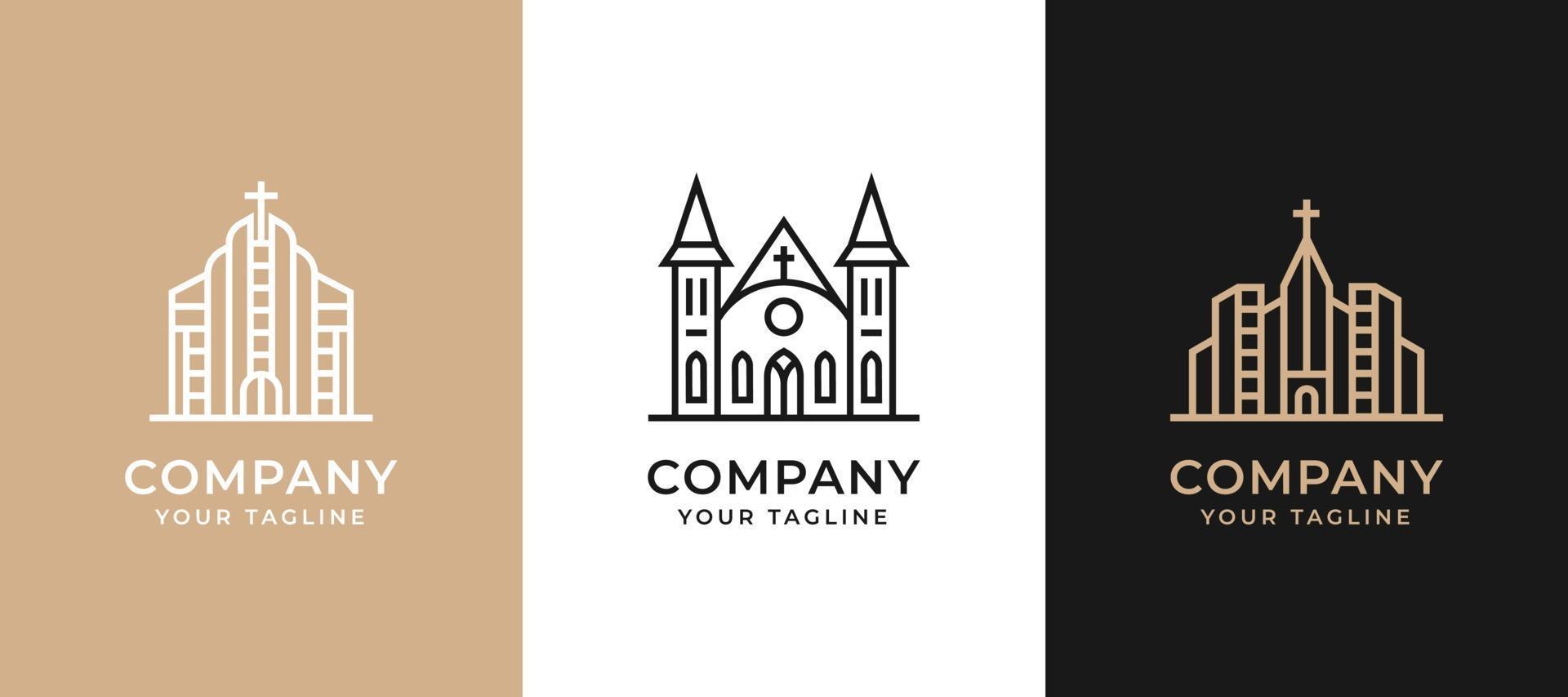 Creative minimalist building logo design with concept line art. vector
