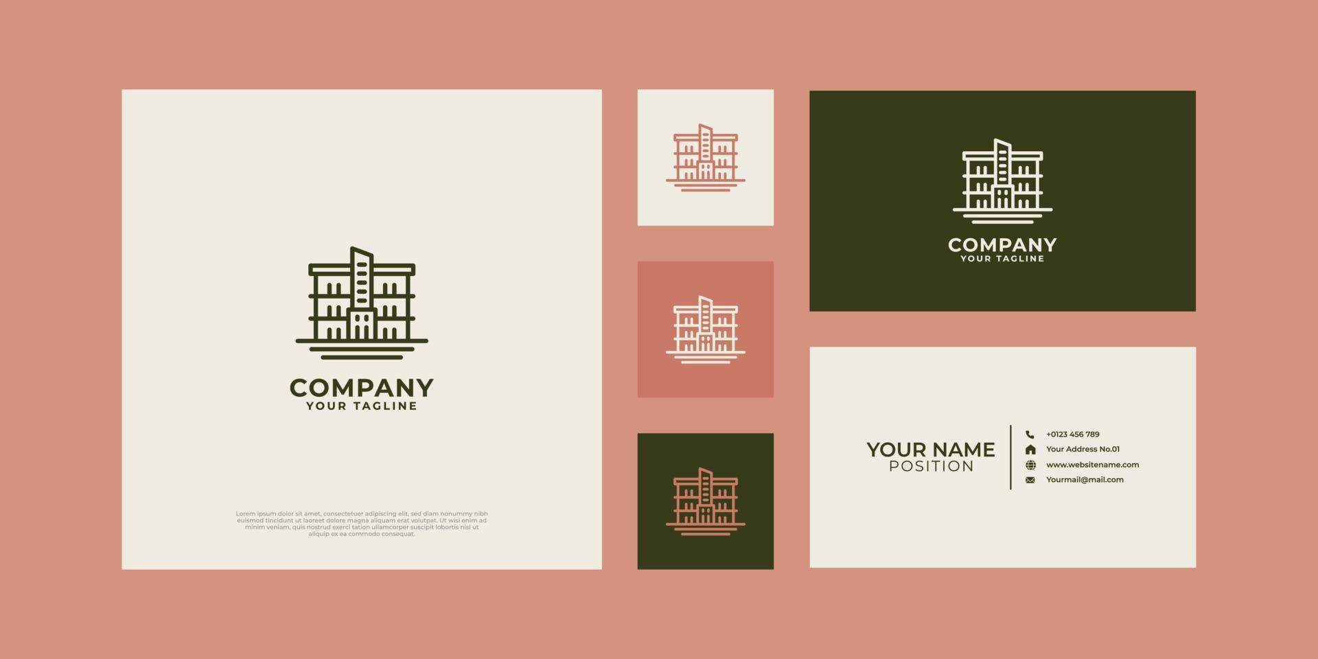 Residential building logo with business card. vector