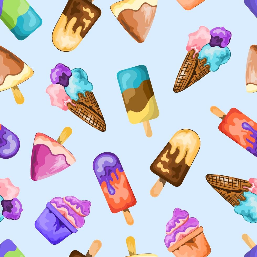 Ice cream seamless pattern on light background. vector