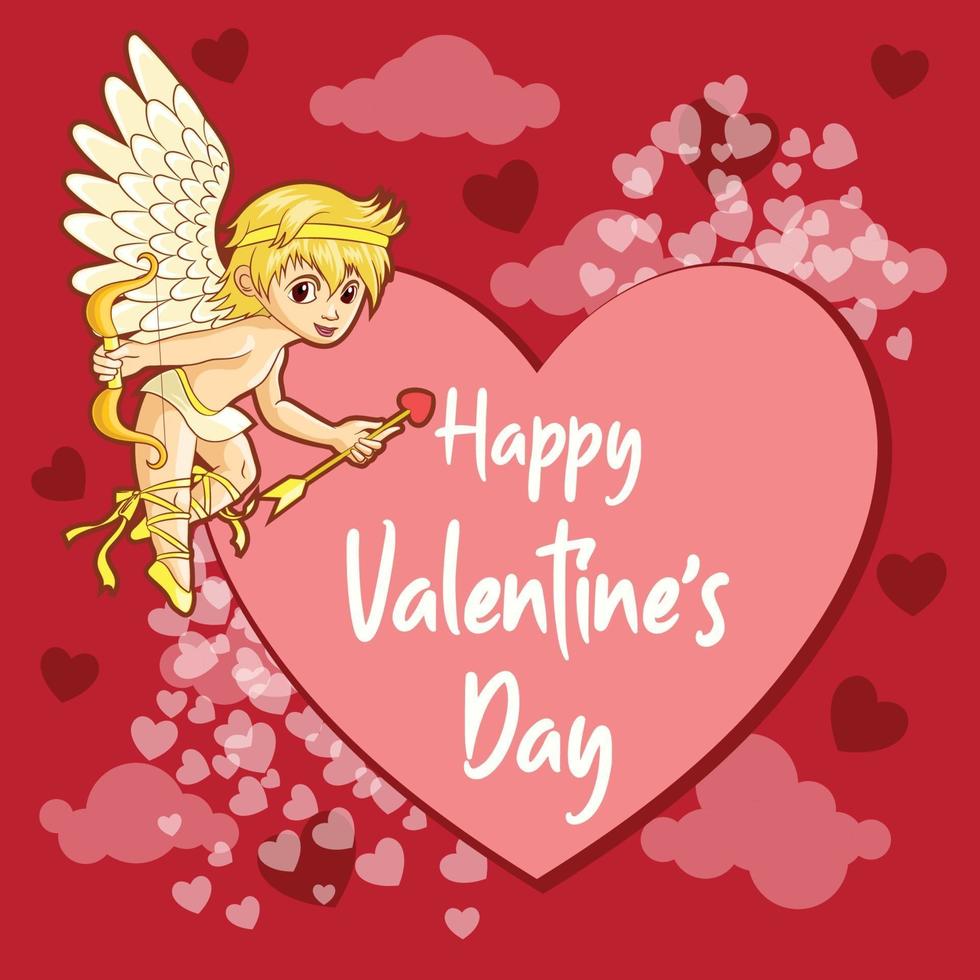 saludos de san valentín con cupido y banner de corazón vector