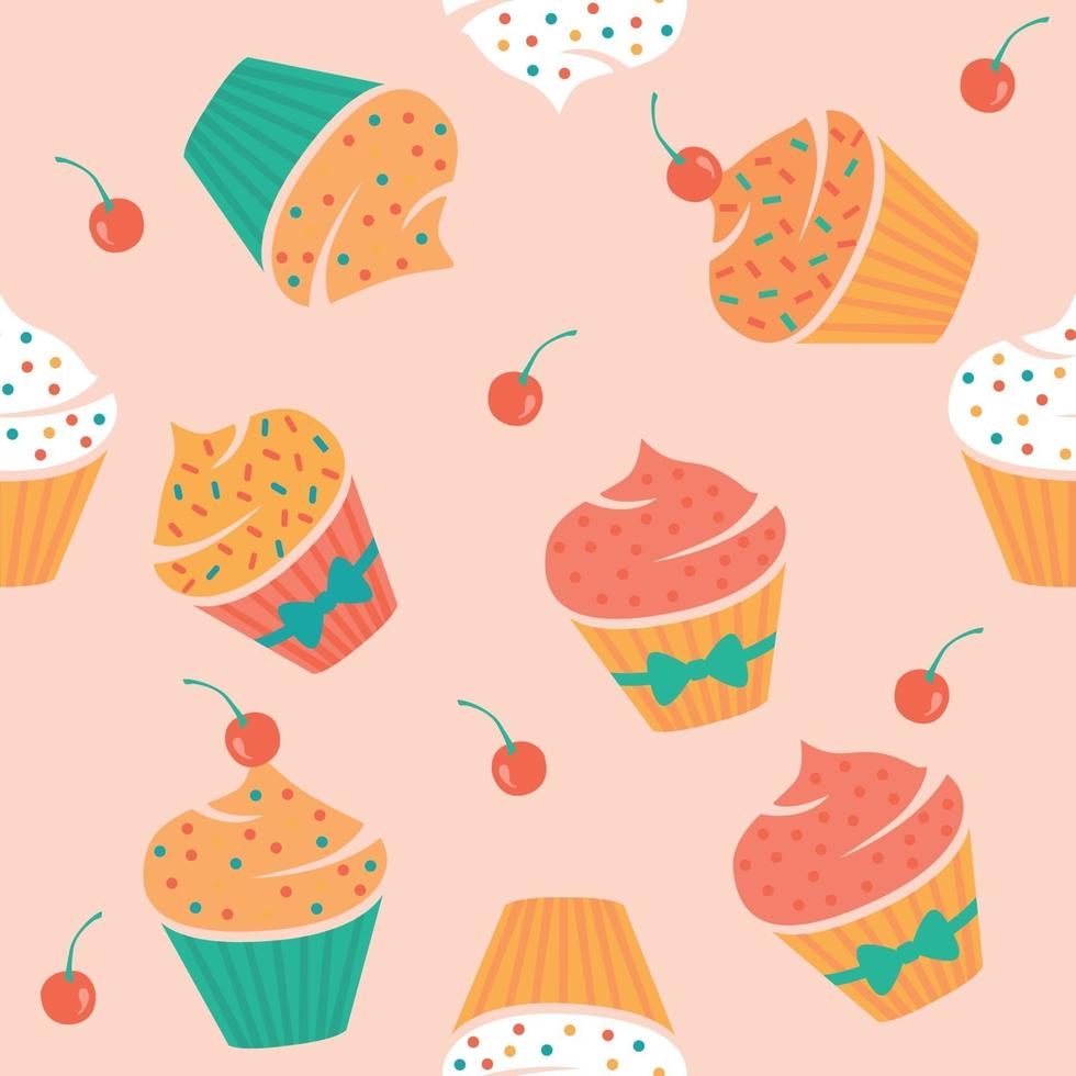 patrón transparente con muffins y cereza. ilustración vectorial. vector