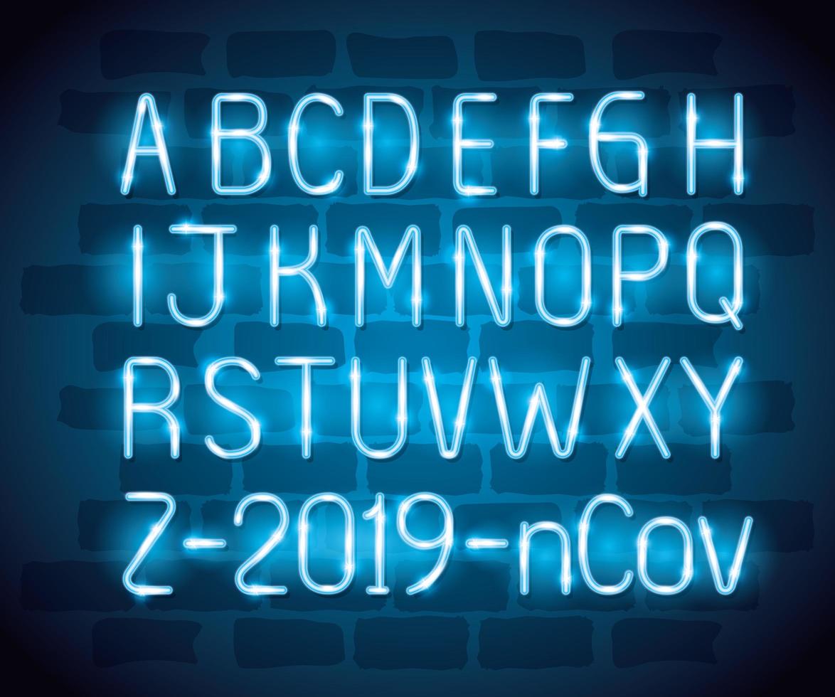 alphabet with 2019 ncov neon light vector