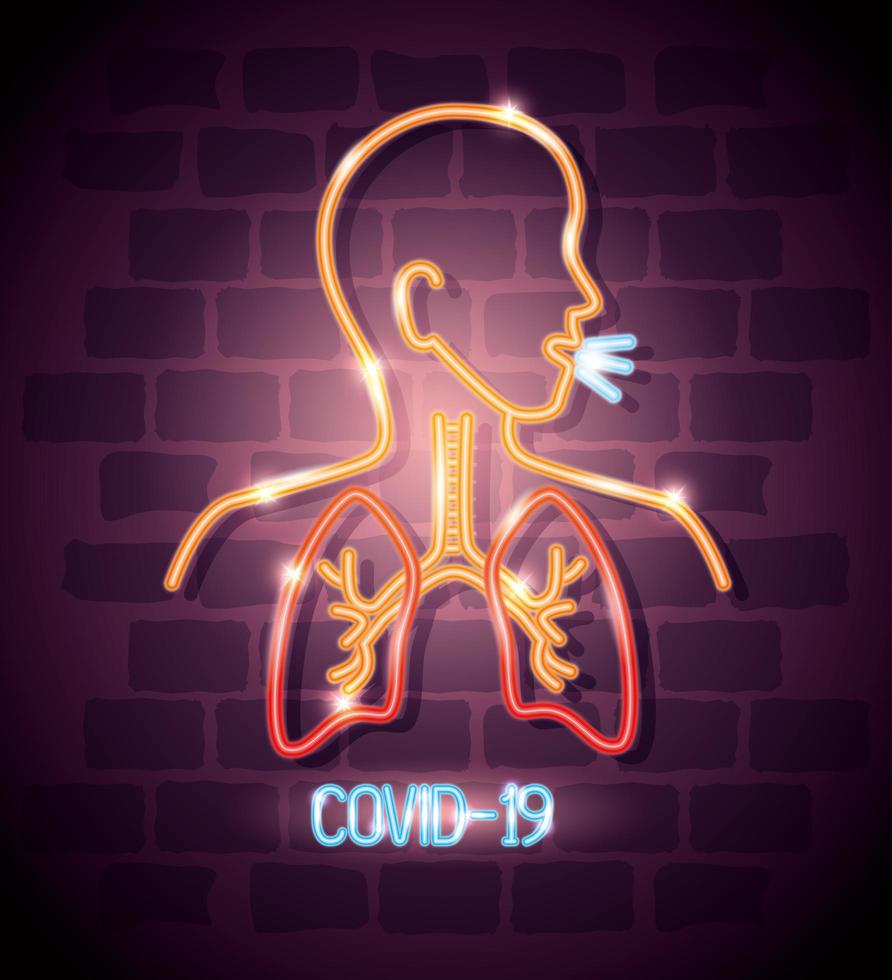 Neon light coronavirus with body with lungs vector