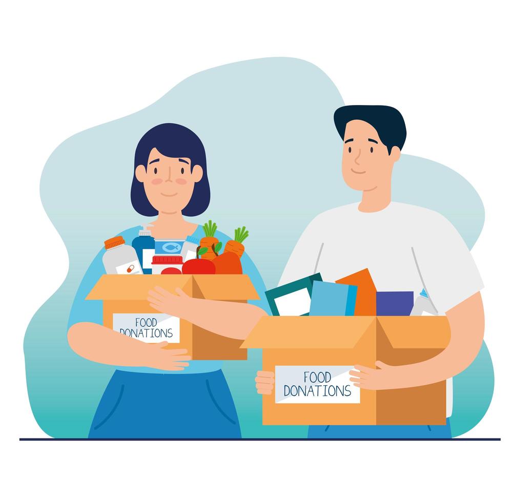 couple with box for charity and donation vector