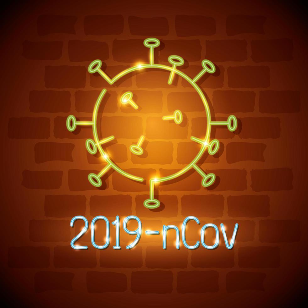 Neon light coronavirus icon with virus particle vector