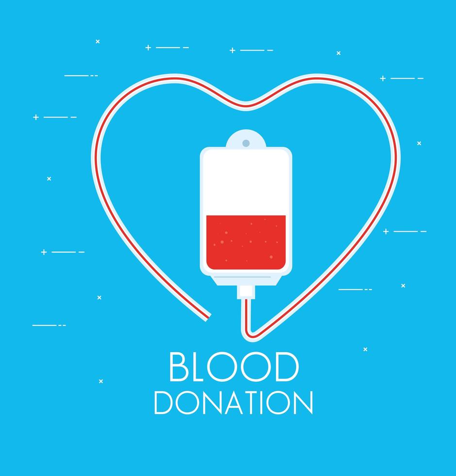 Bolsa de sangre y donación en un fondo azul. vector