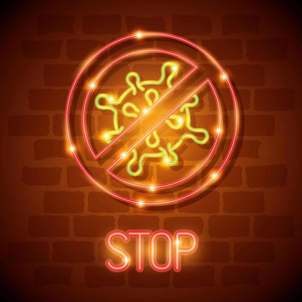 Neon light coronavirus icon with particle of virus vector