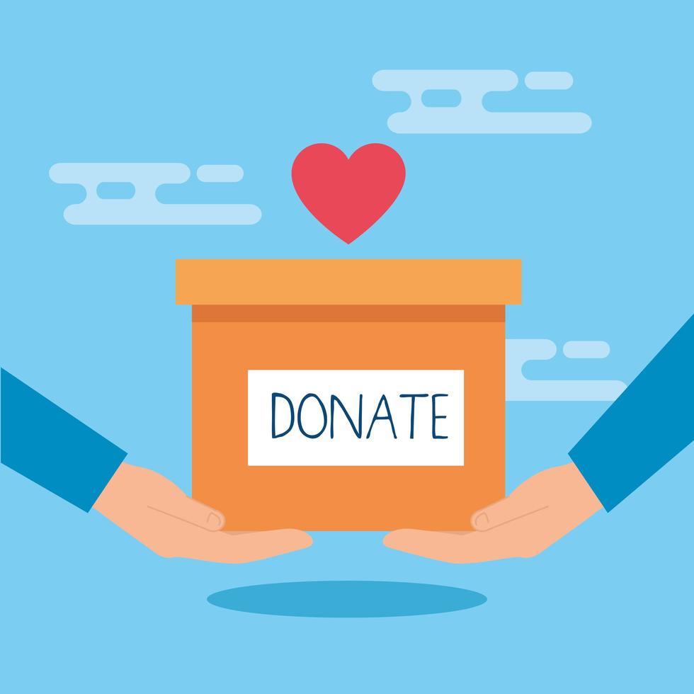 charity and donation box with hands and heart vector