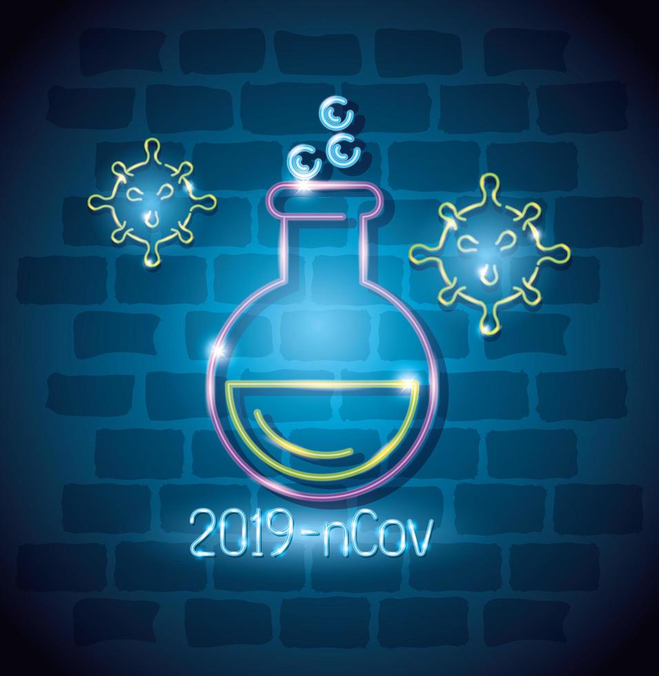 Neon light coronavirus icon with test tube vector