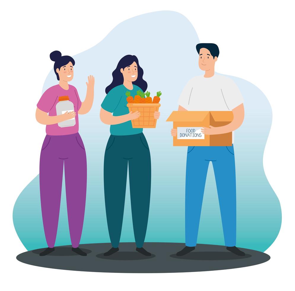young people with charity and donation box vector