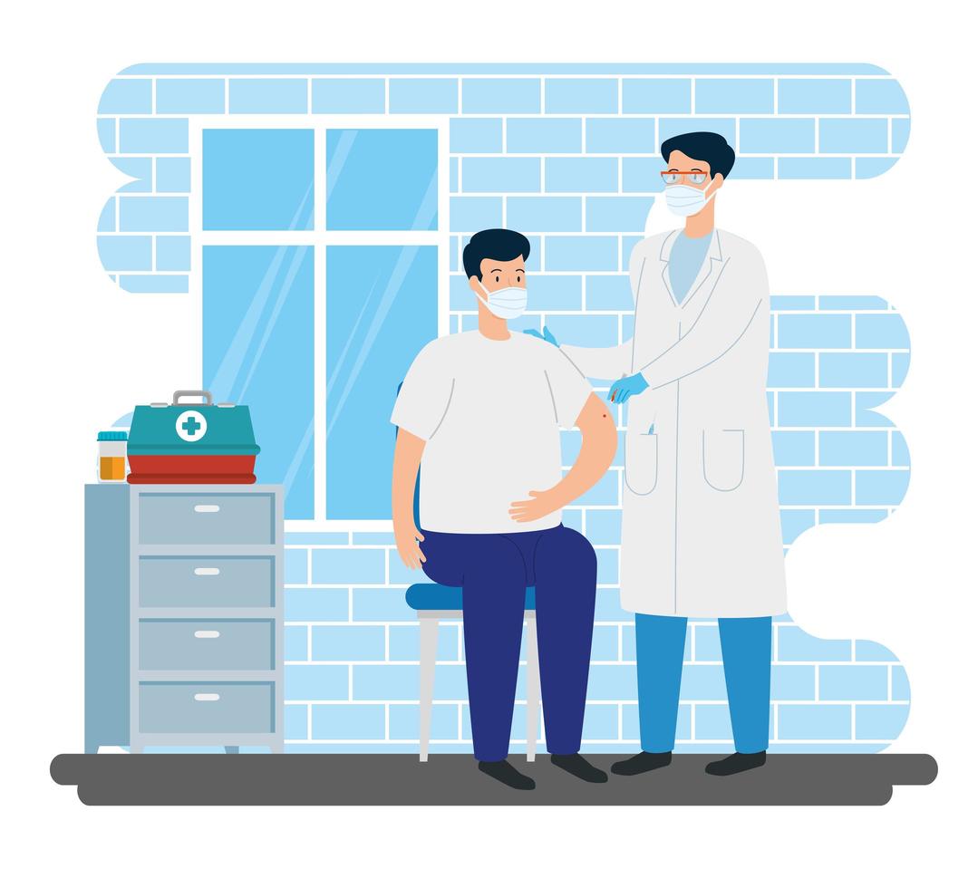 doctor vaccinating a man in the consulting room vector