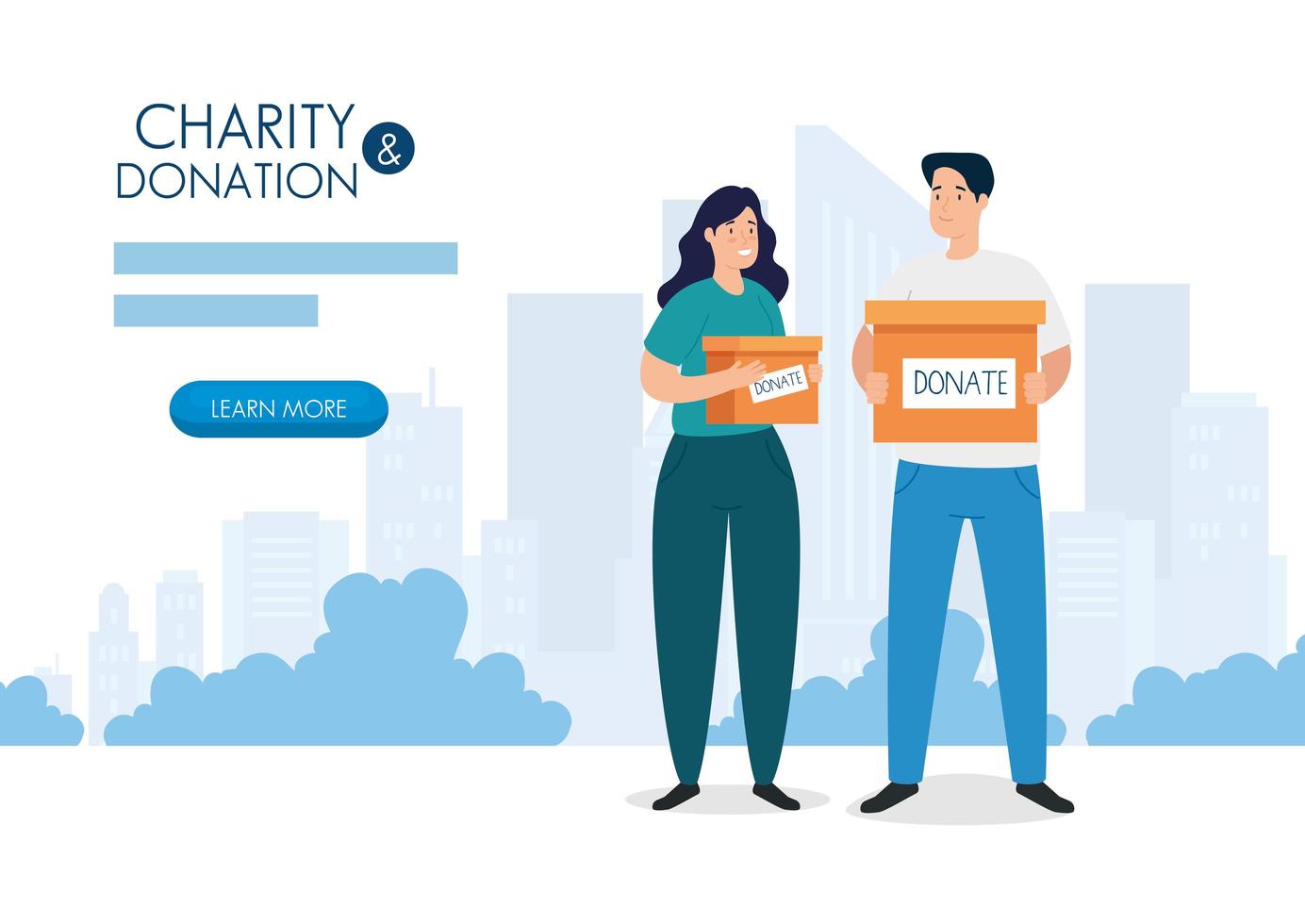 banner with couple with box for charity and donation vector