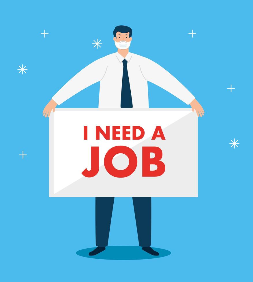 businessman with a face mask looking for jobs vector
