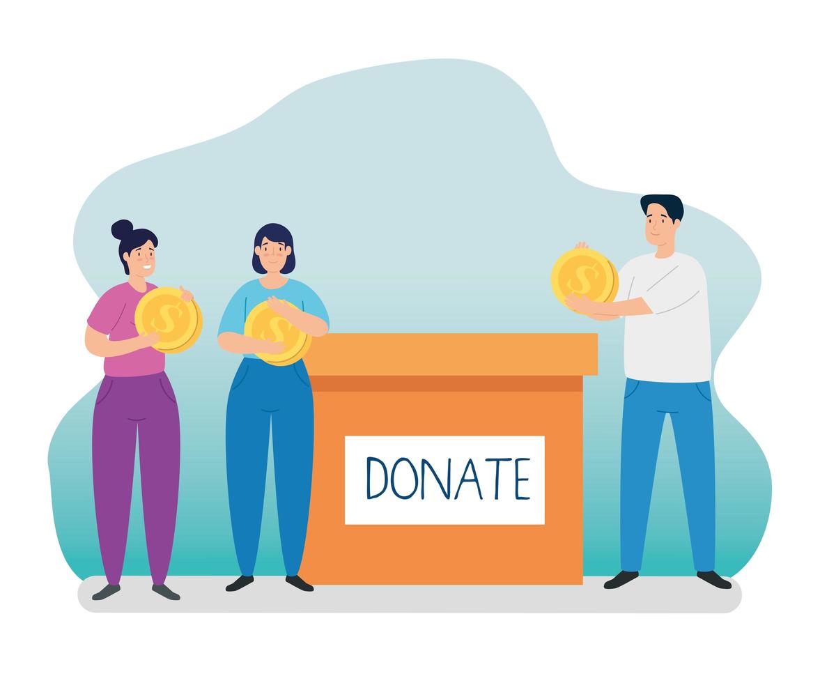 people with box for charity and donation vector