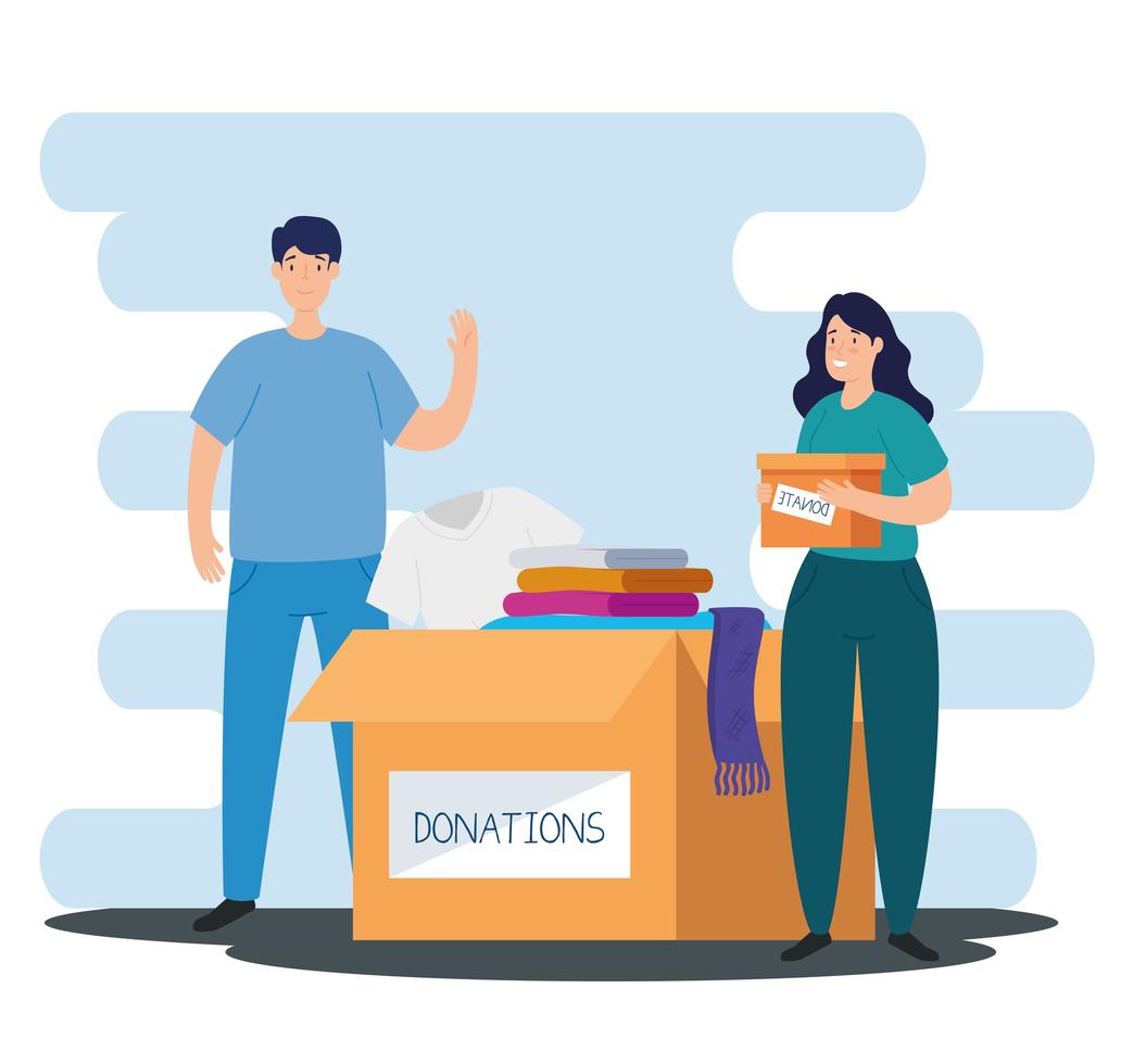 couple with box for charity and donation vector