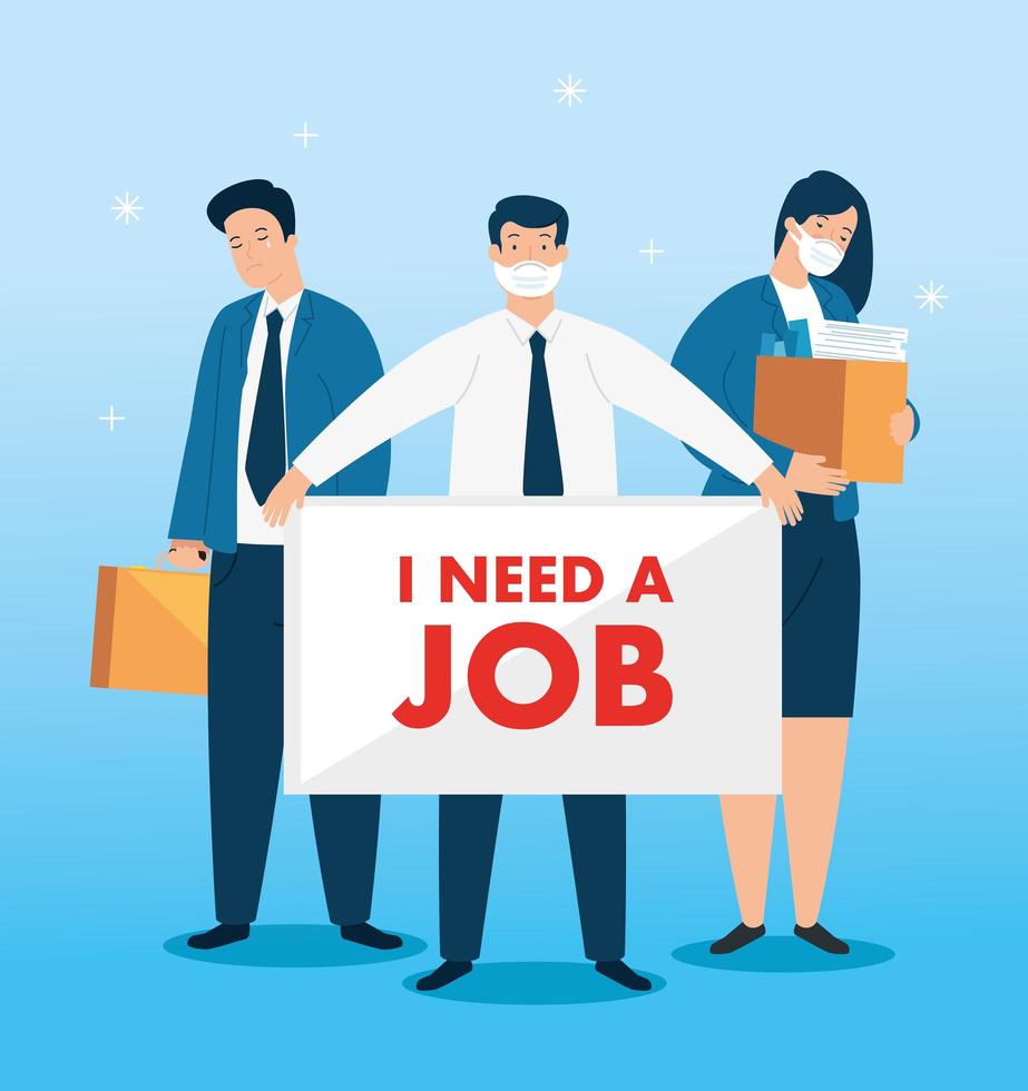 business people with face masks looking for jobs vector