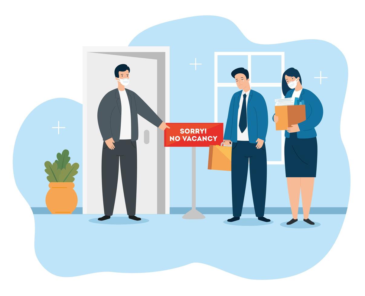 business people with face masks looking for jobs vector