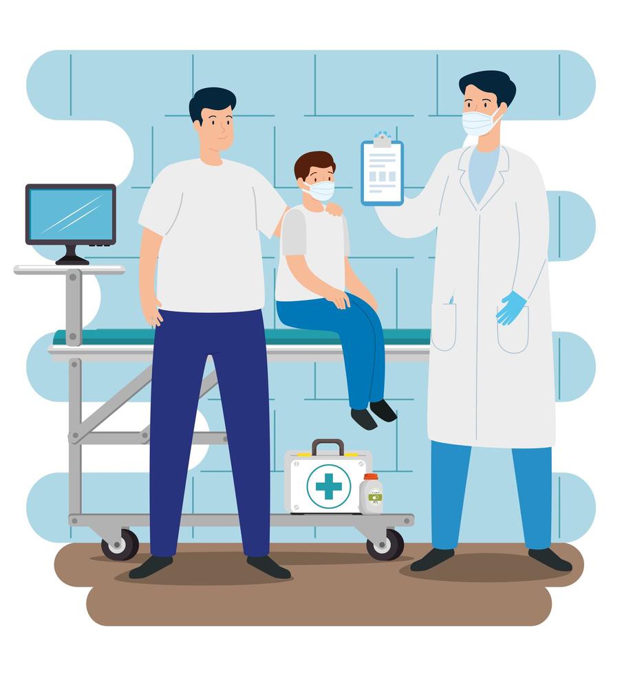 doctor with family in the consulting room vector