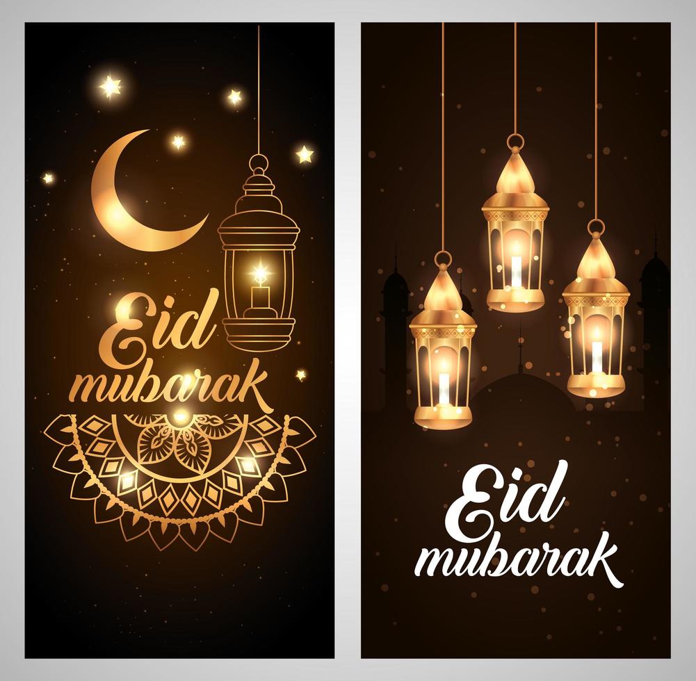 set of eid mubarak posters with decoration vector