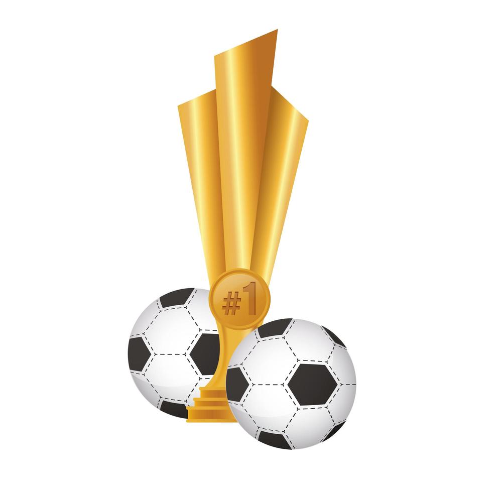 soccer balls with trophy award vector
