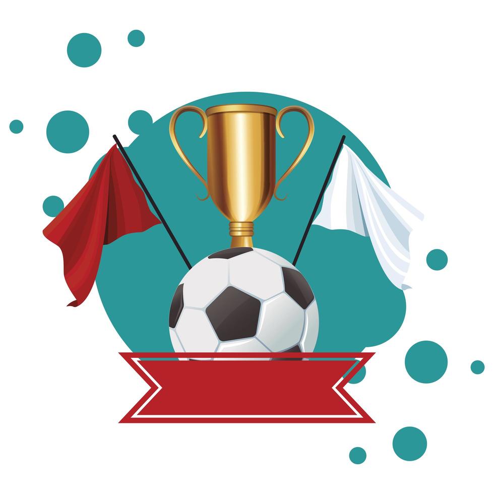 soccer ball with trophy cup and flag vector