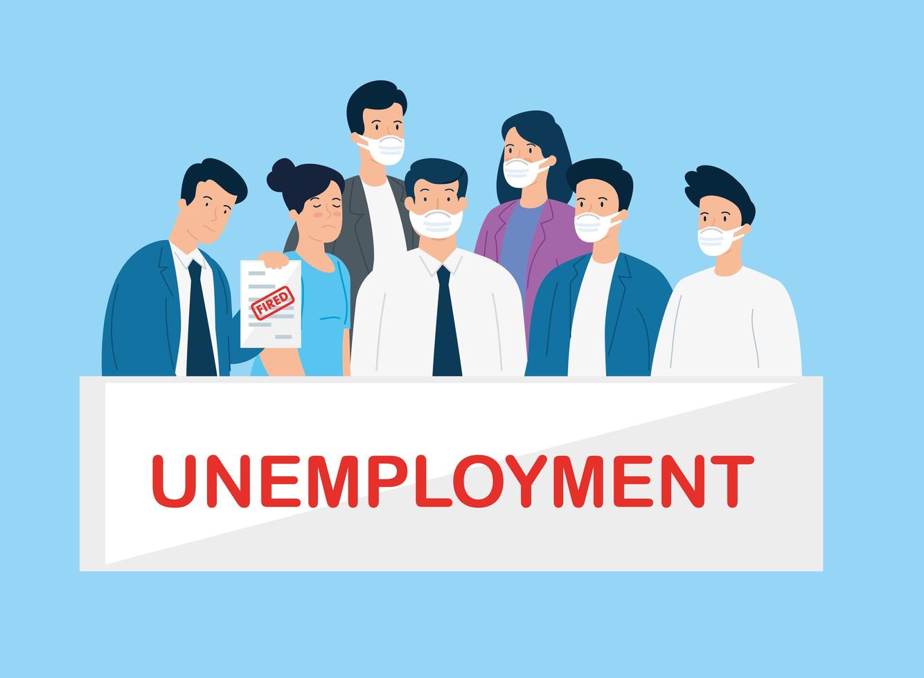 unemployed businesspeople with face masks vector