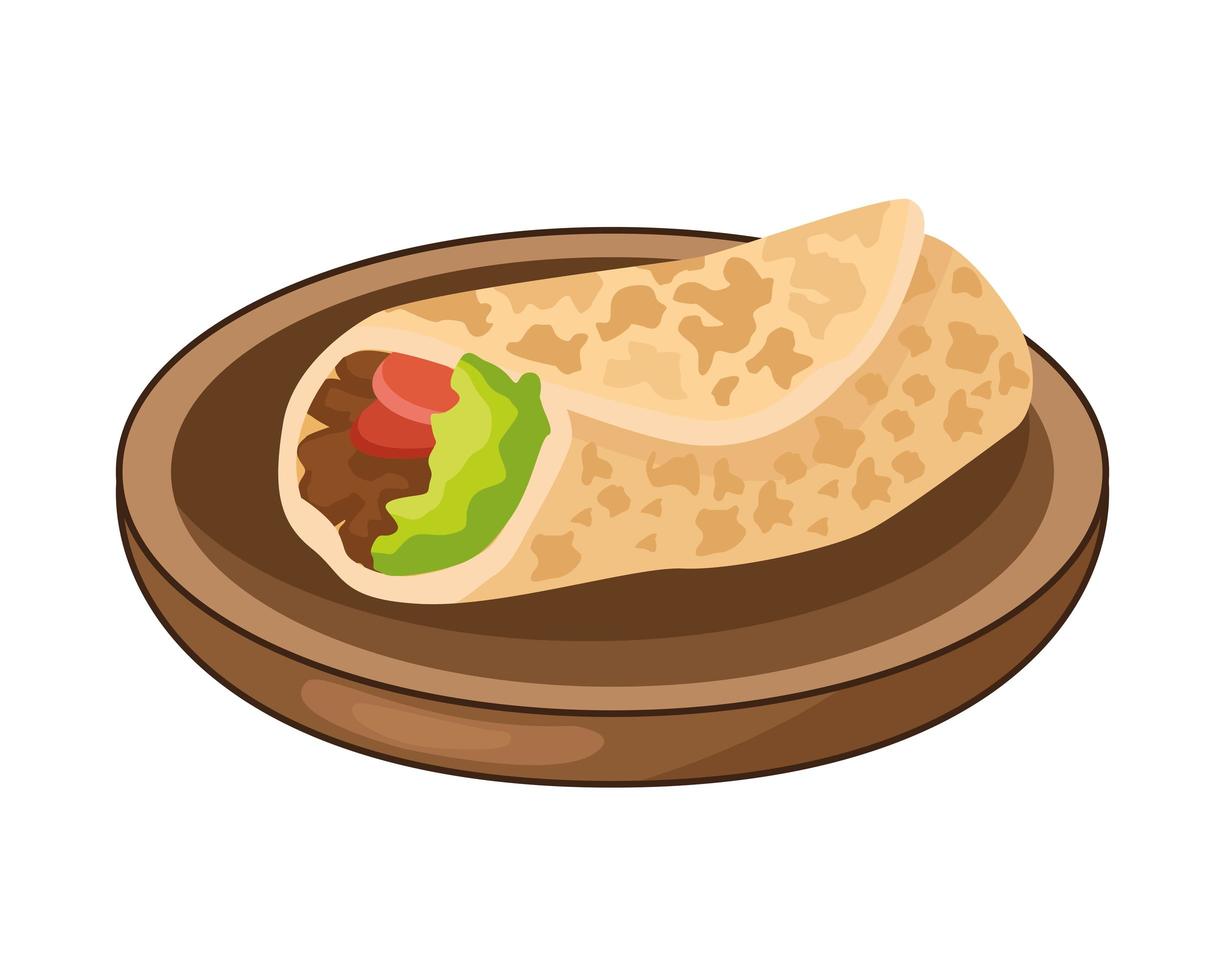 delicious mexican burrito in dish traditional food vector