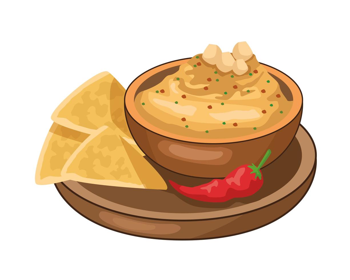 delicious mexican nachos with cheese sauce vector