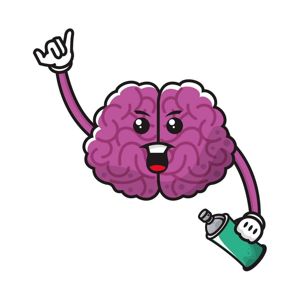 brain with spray paint bottle comic character vector