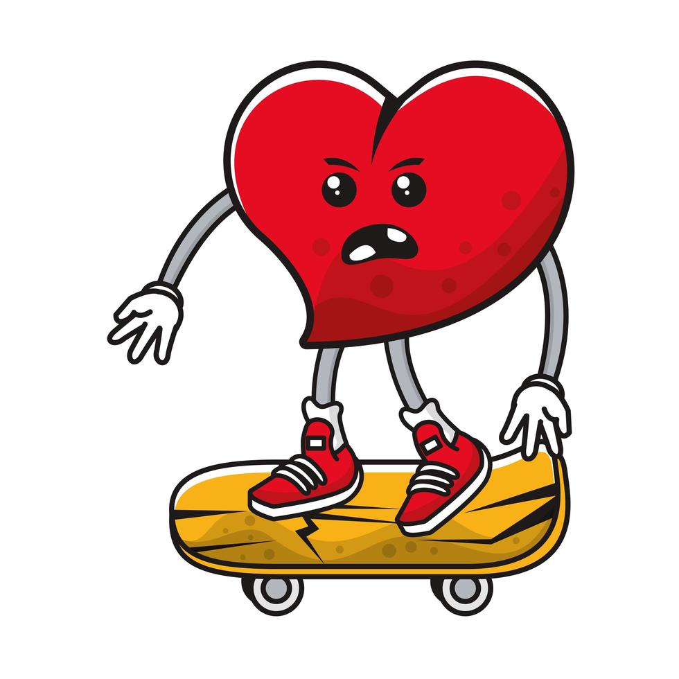 corazón en patineta personaje cómico vector