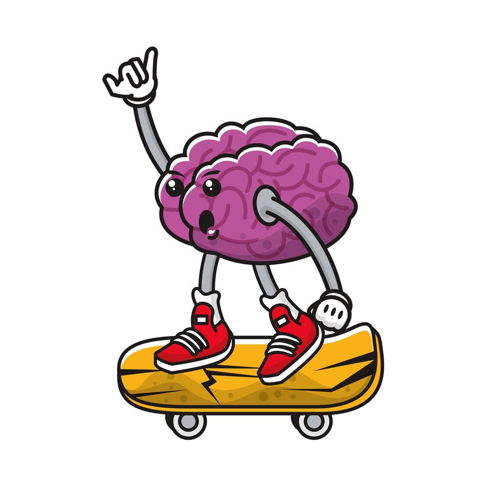 Cerebro en patineta personaje cómico vector