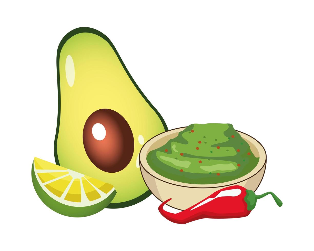 guacamole with chili pepper and avocado vector