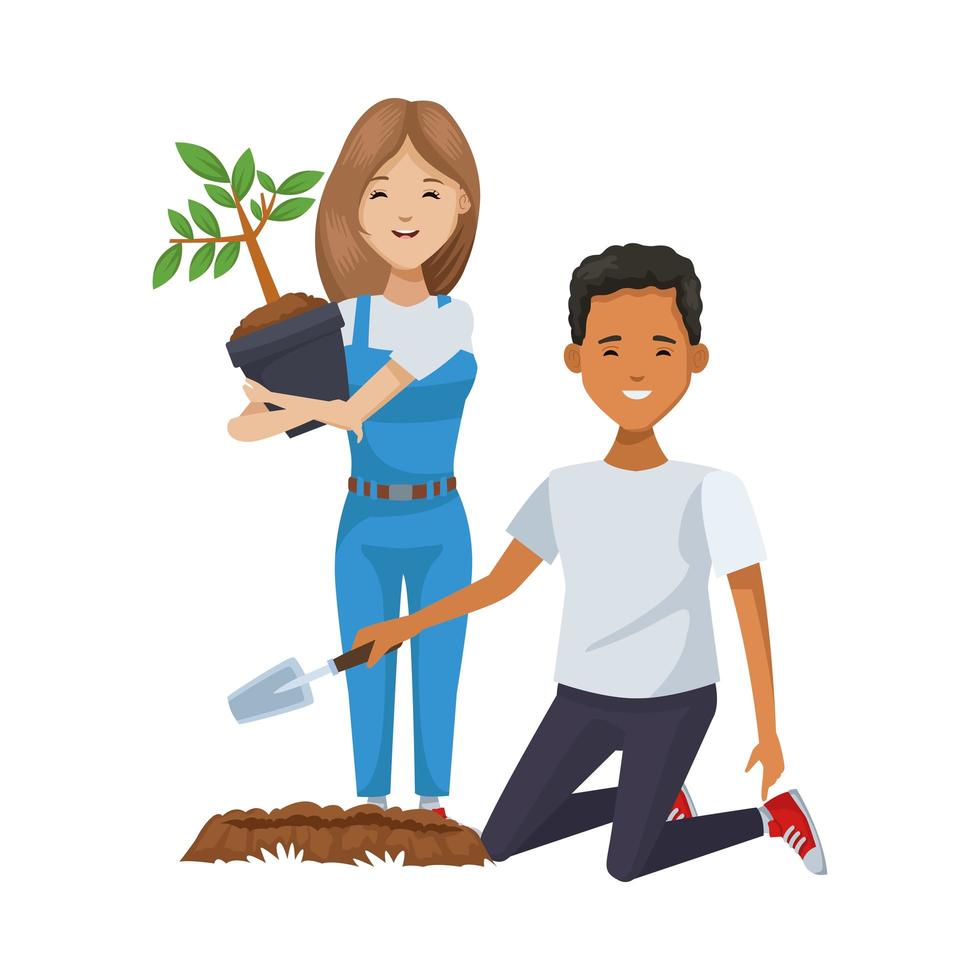 environmentalist couple planting trees vector