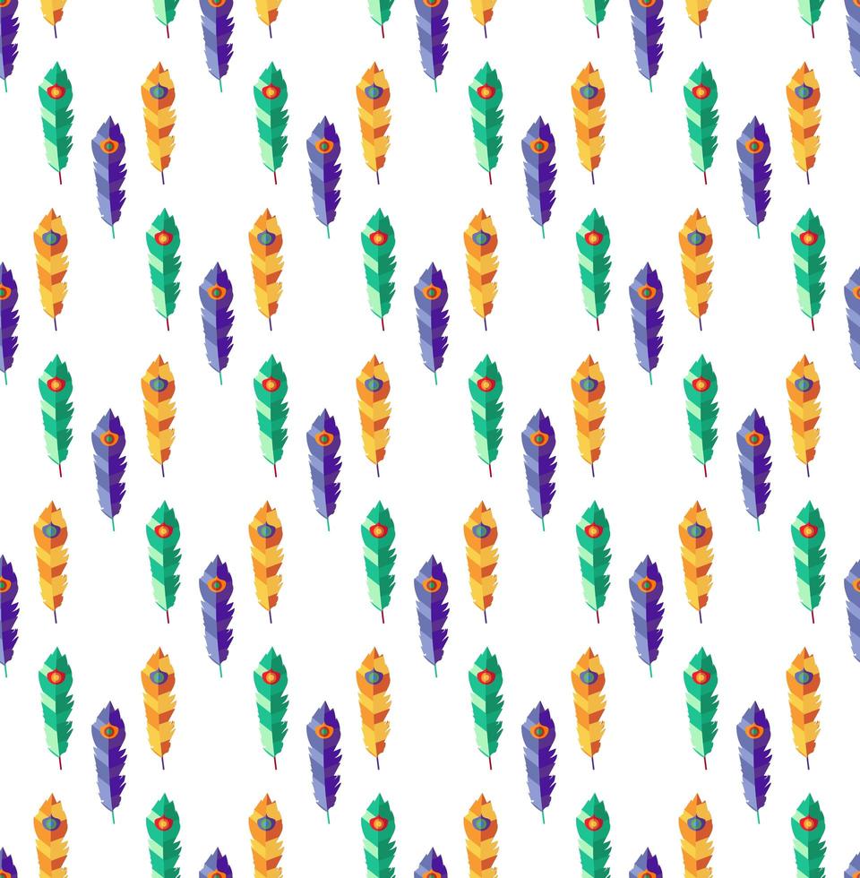 Seamless pattern with hand-drawn flat colorful feathers vector