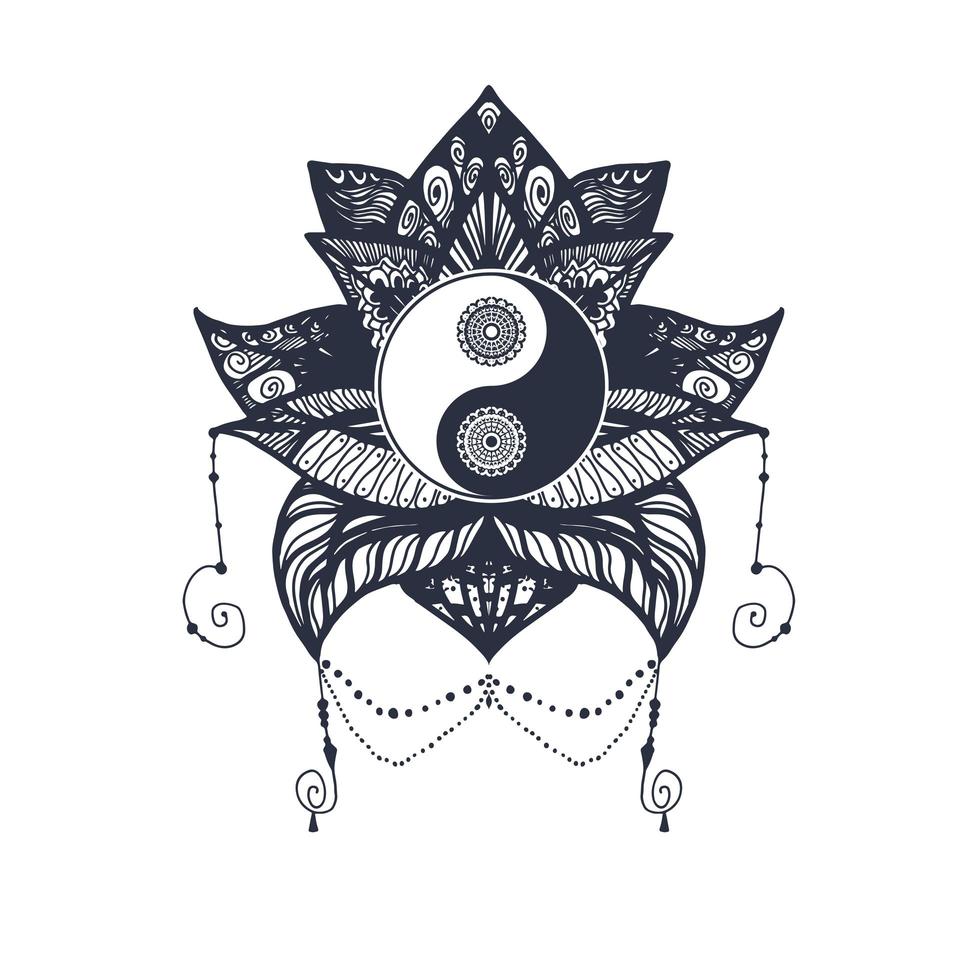 Vintage Yin and Yang in Lotus vector