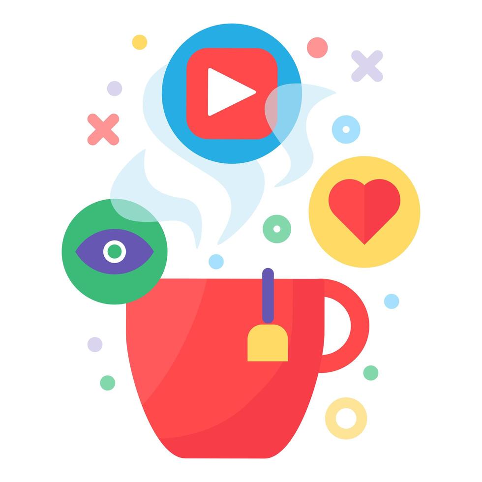 Watching video with hot drink concept icon vector