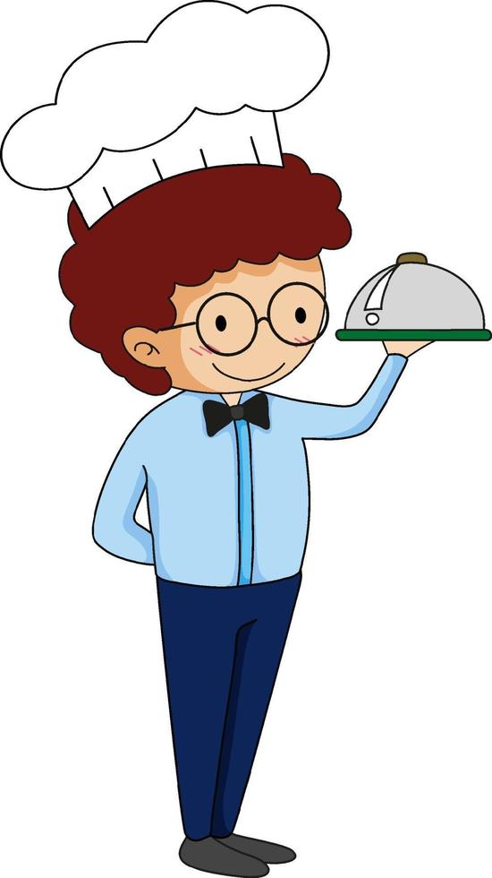 Little waiter serving food cartoon character vector