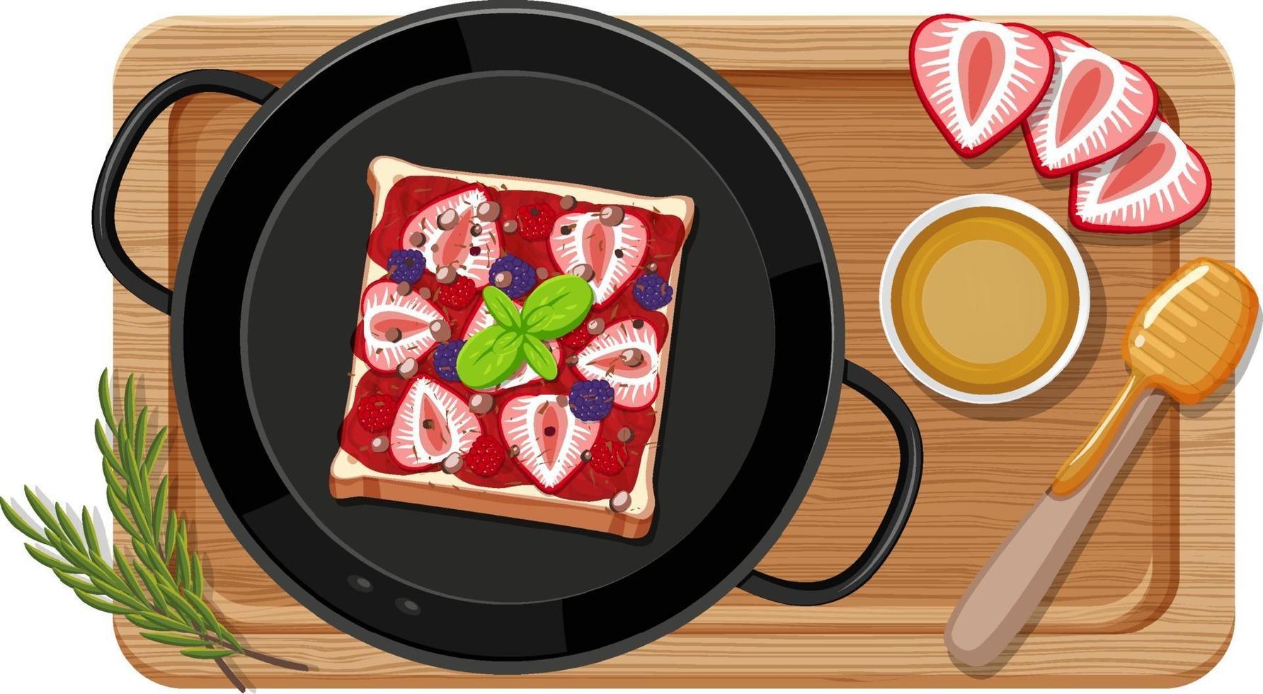 Breakfast set in the pan with cutting board vector