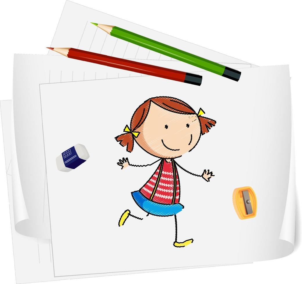 Sketch little kids cartoon character on paper isolated vector