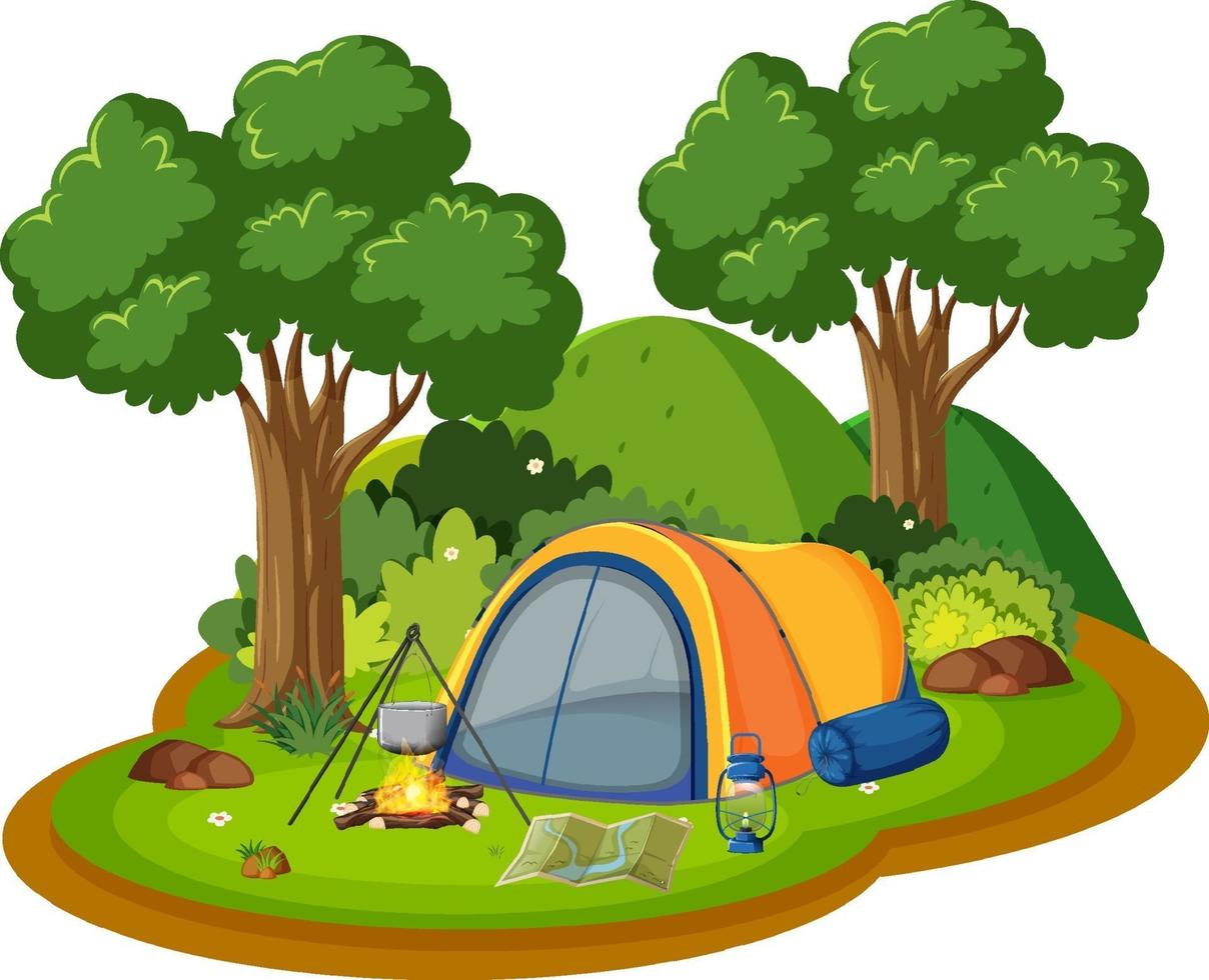 Isolated camping scene on white background vector