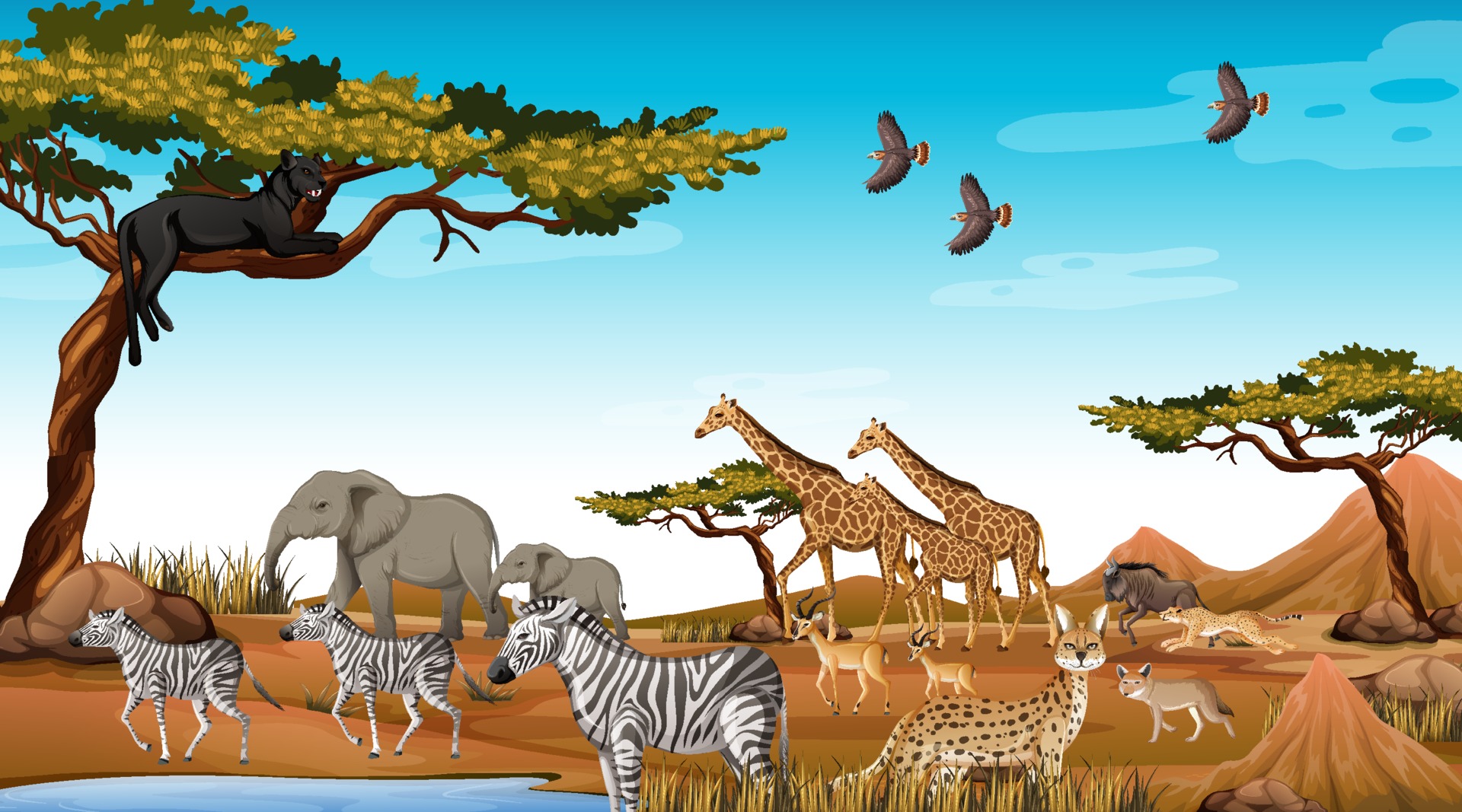 Group of Wild African Animal in the forest scene 1998841 Vector Art at