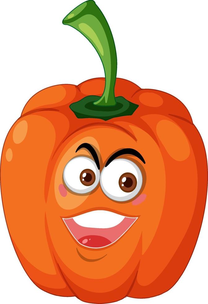Orange capsicum cartoon character with happy face expression on white background vector