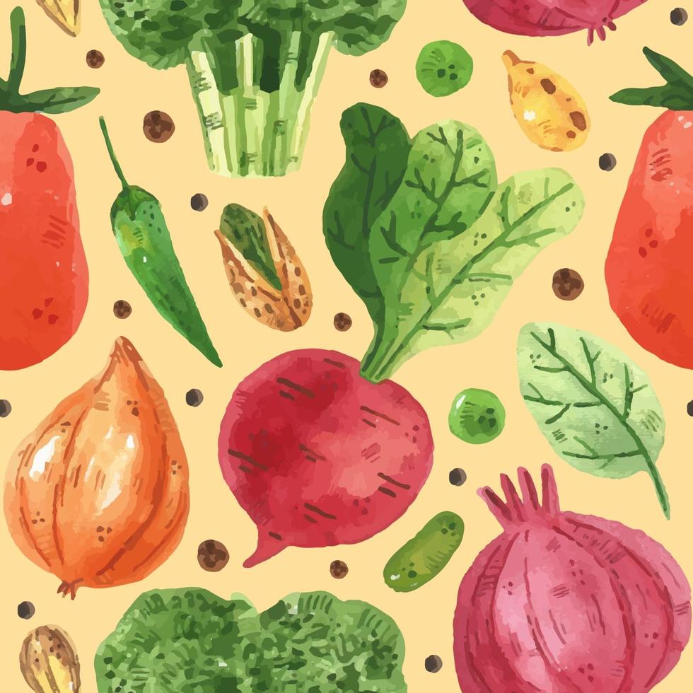 Watercolor design vegetable seamless pattern vector