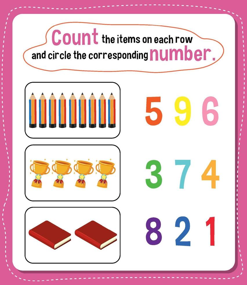 Math count number worksheet vector