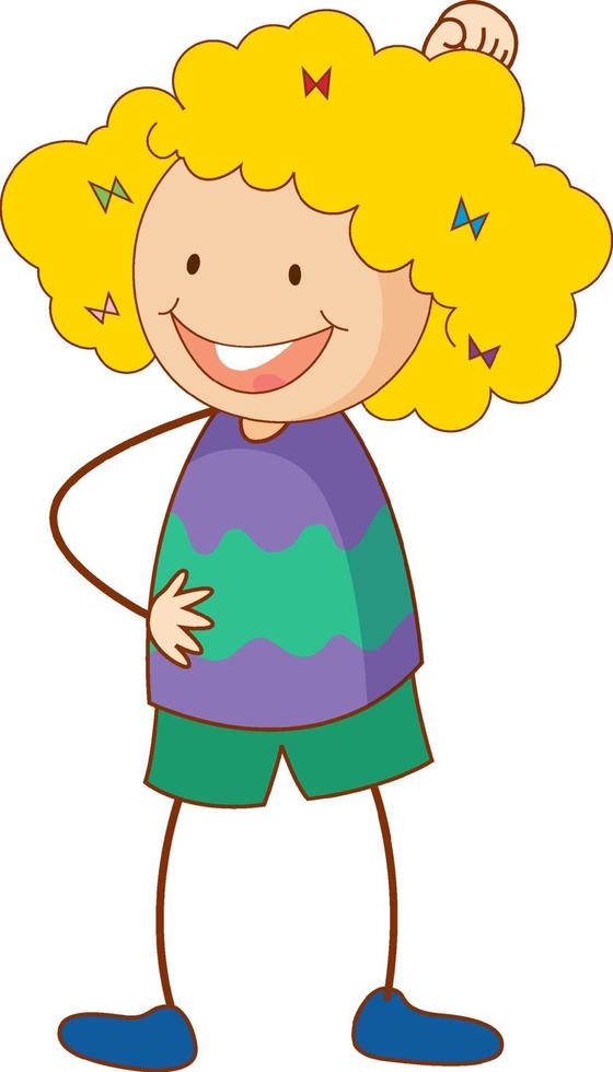 personaje de dibujos animados linda chica en estilo doodle dibujado a mano aislado vector