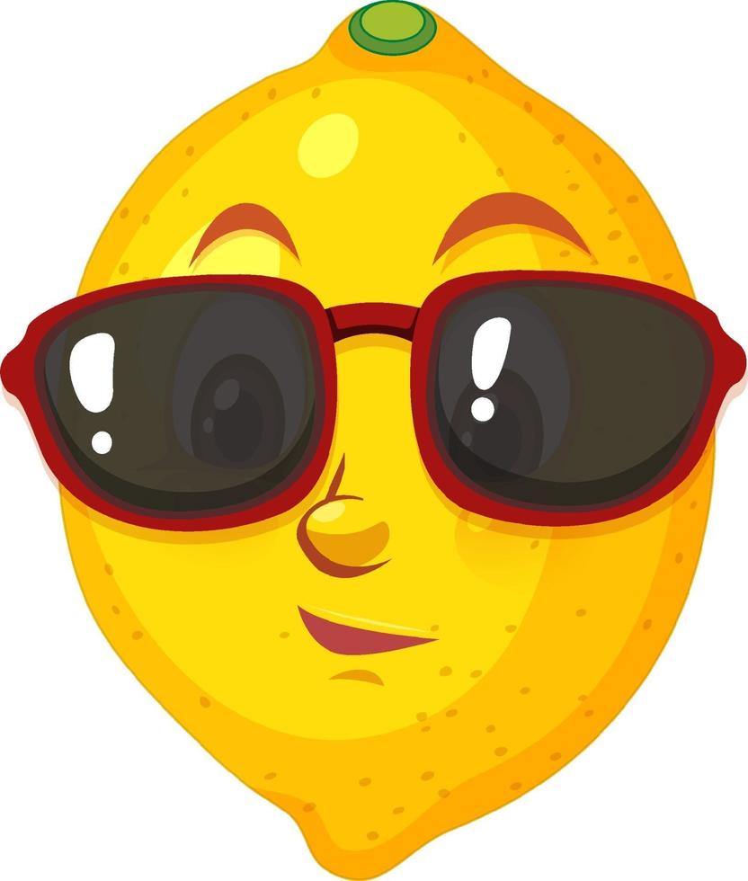 personaje de dibujos animados de limón con gafas de sol sobre fondo blanco vector