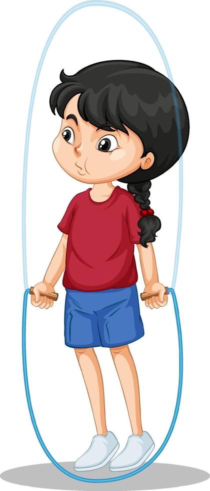 Cute girl jumping on rope cartoon character isolated vector