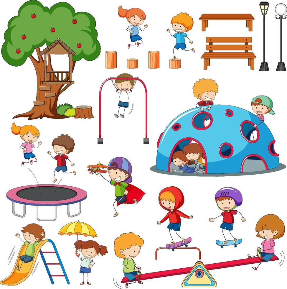 Set of different doodle kids cartoon character vector