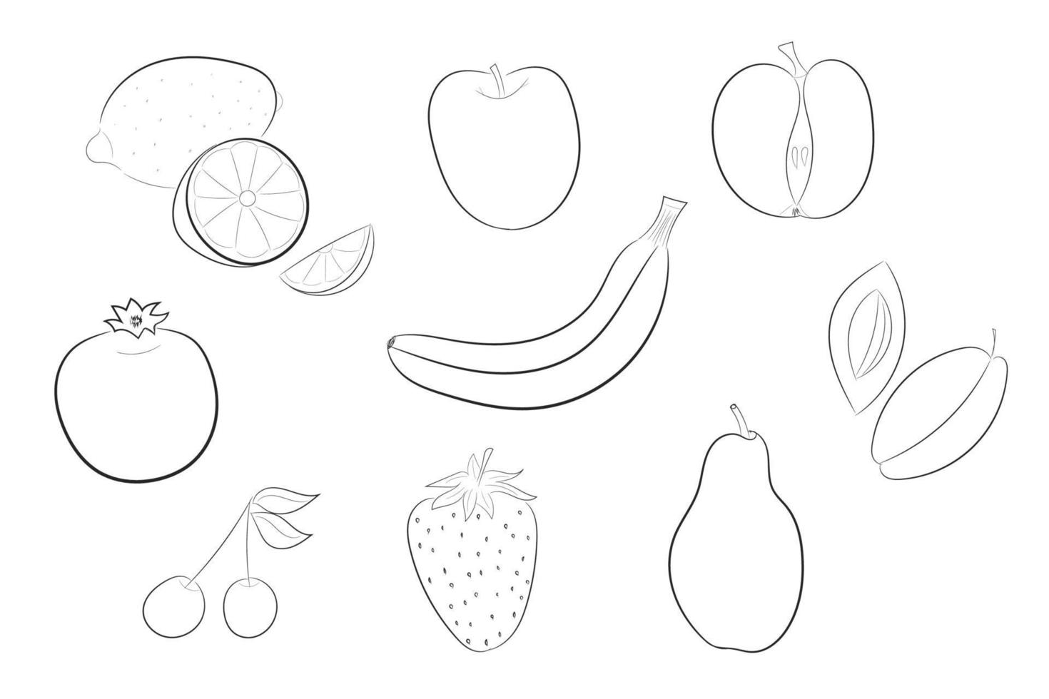 conjunto de frutas frescas de vector doodle