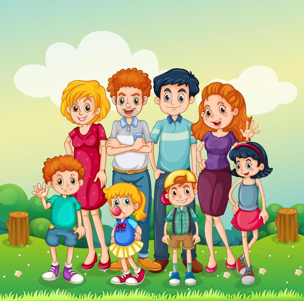 Outdoor scene with happy family vector